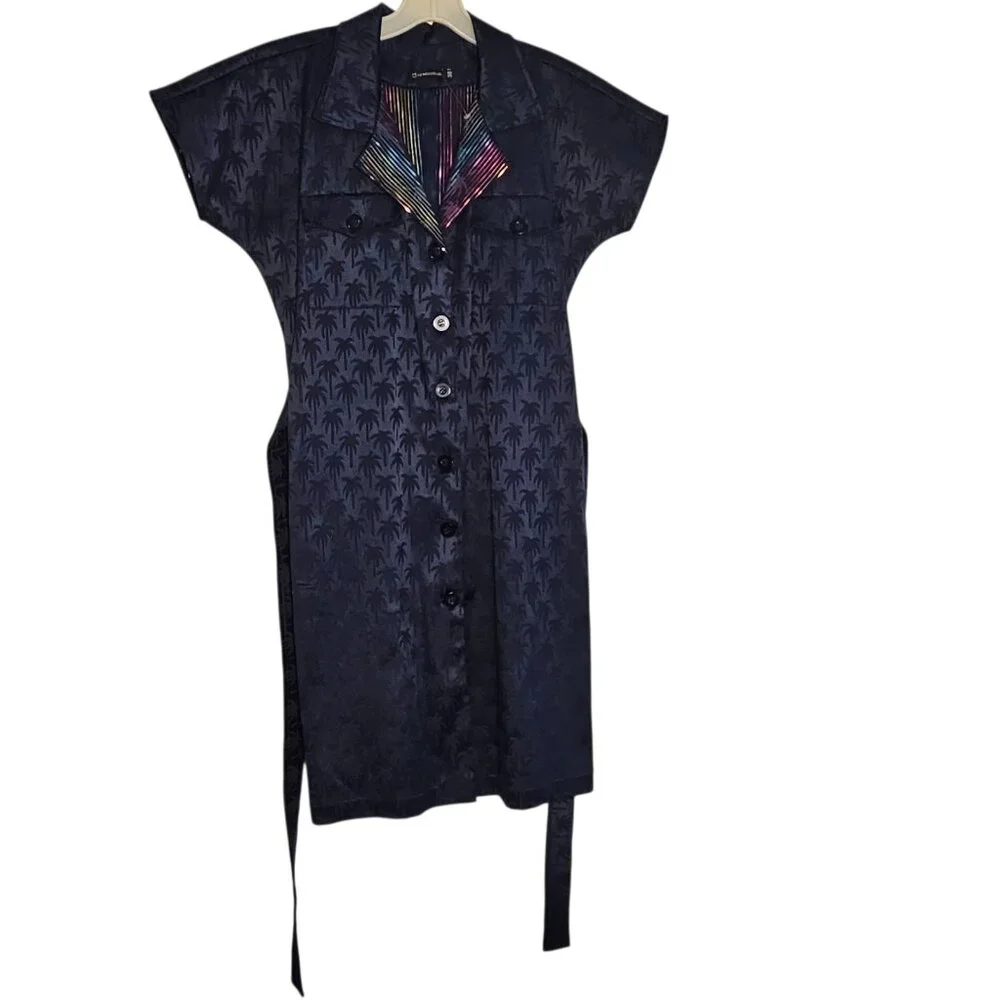 Lu Moccellin Womens Blue Palm Tree Print Belted Button Down Midi Dress 8 US 38eu - Picture 7 of 9